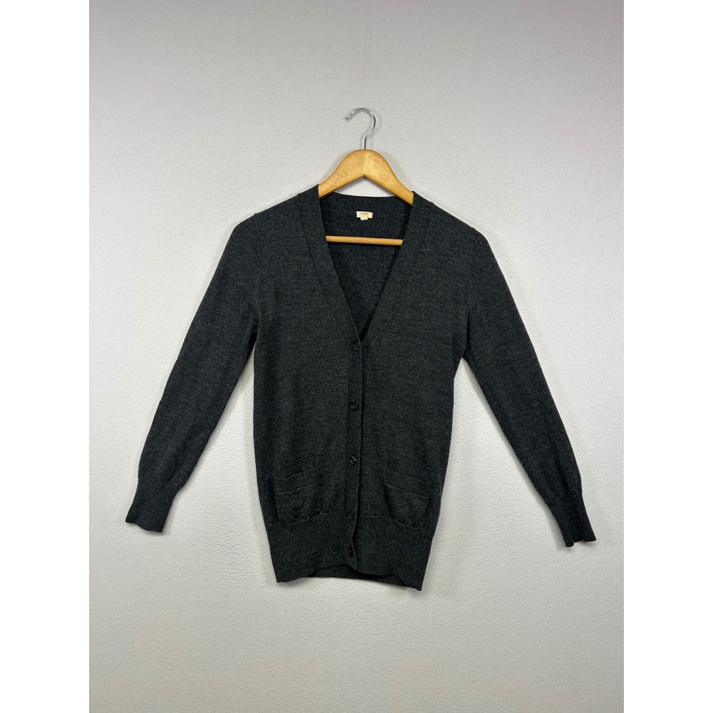 Dark Academia J.Crew Womens Small Gray 100% Merino Wool V-Neck Button Cardigan